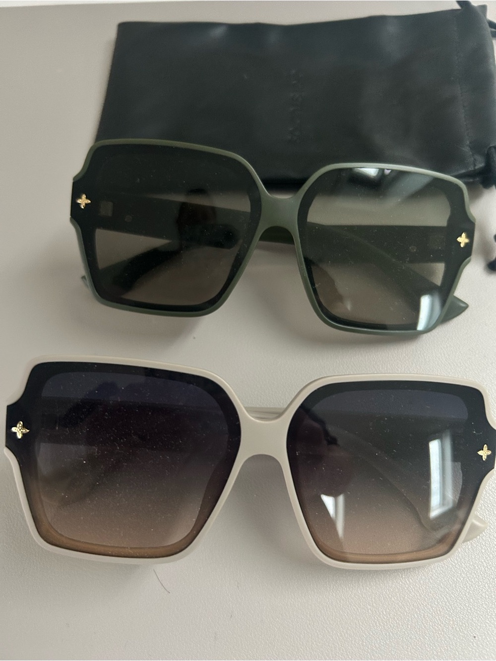Pair of Designer Oversized Square Sunglasses - Green & Cream - New